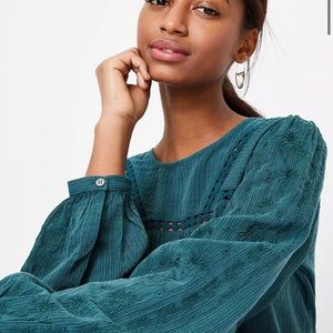 New! LOFT Embroidered Popover Blouse 3/4 sleeves
